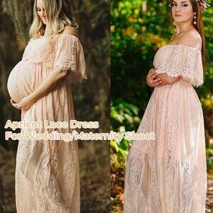 New HOYISHION off the shoulder Floral Lace Maxi Dress Apricot size medium